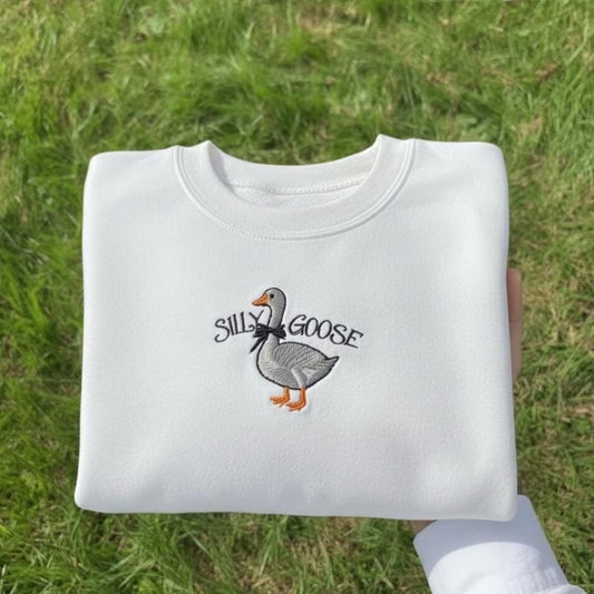Embroidered Silly Goose Sweatshirt, Funny University Crewneck
