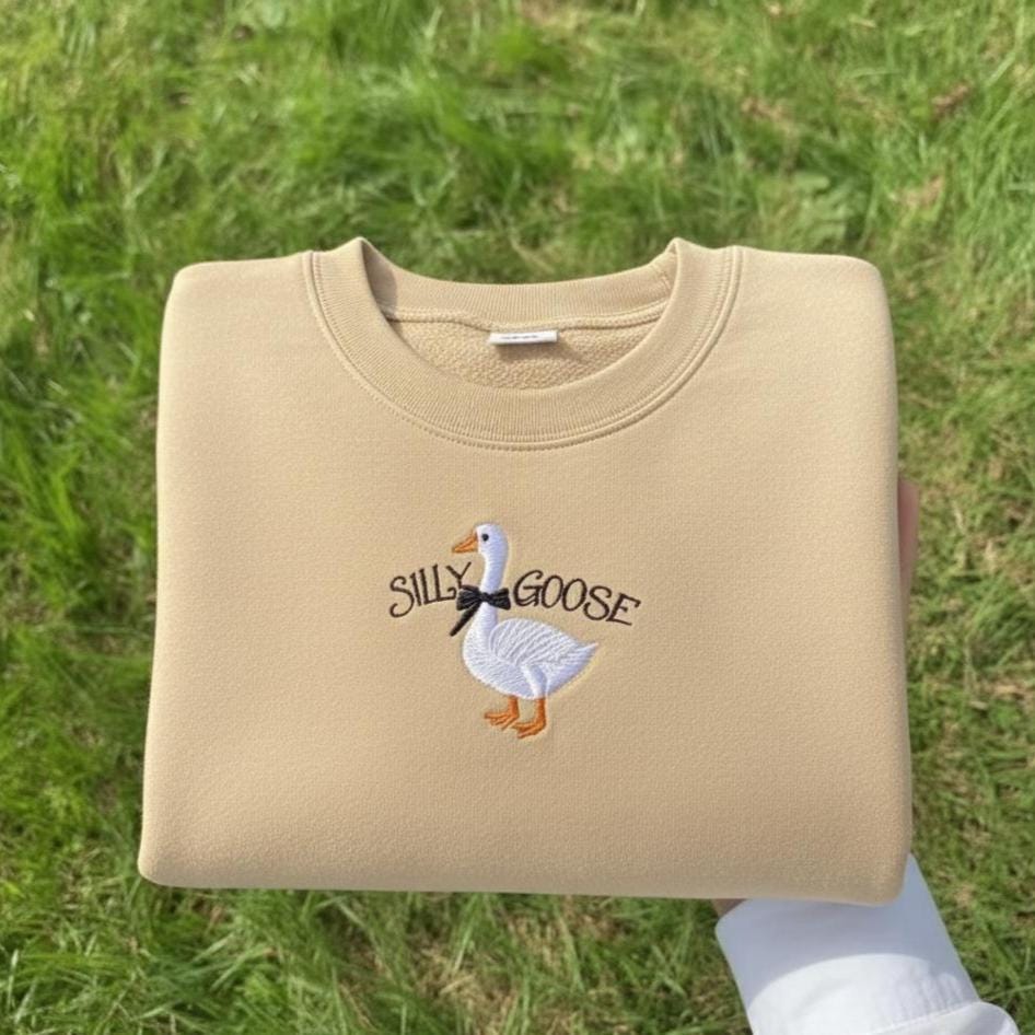 Embroidered Silly Goose Sweatshirt, Funny University Crewneck
