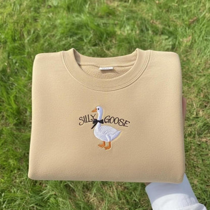 Embroidered Silly Goose Sweatshirt, Funny University Crewneck