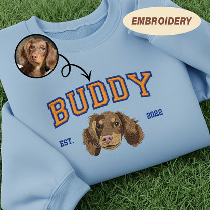 Embroidered Dog Mom Sweatshirt, Custom Cat Est Hoodie, Personalized Cat Lover Gift, Pet Portrait Embroidery Shirt, Birthday Gift for Her