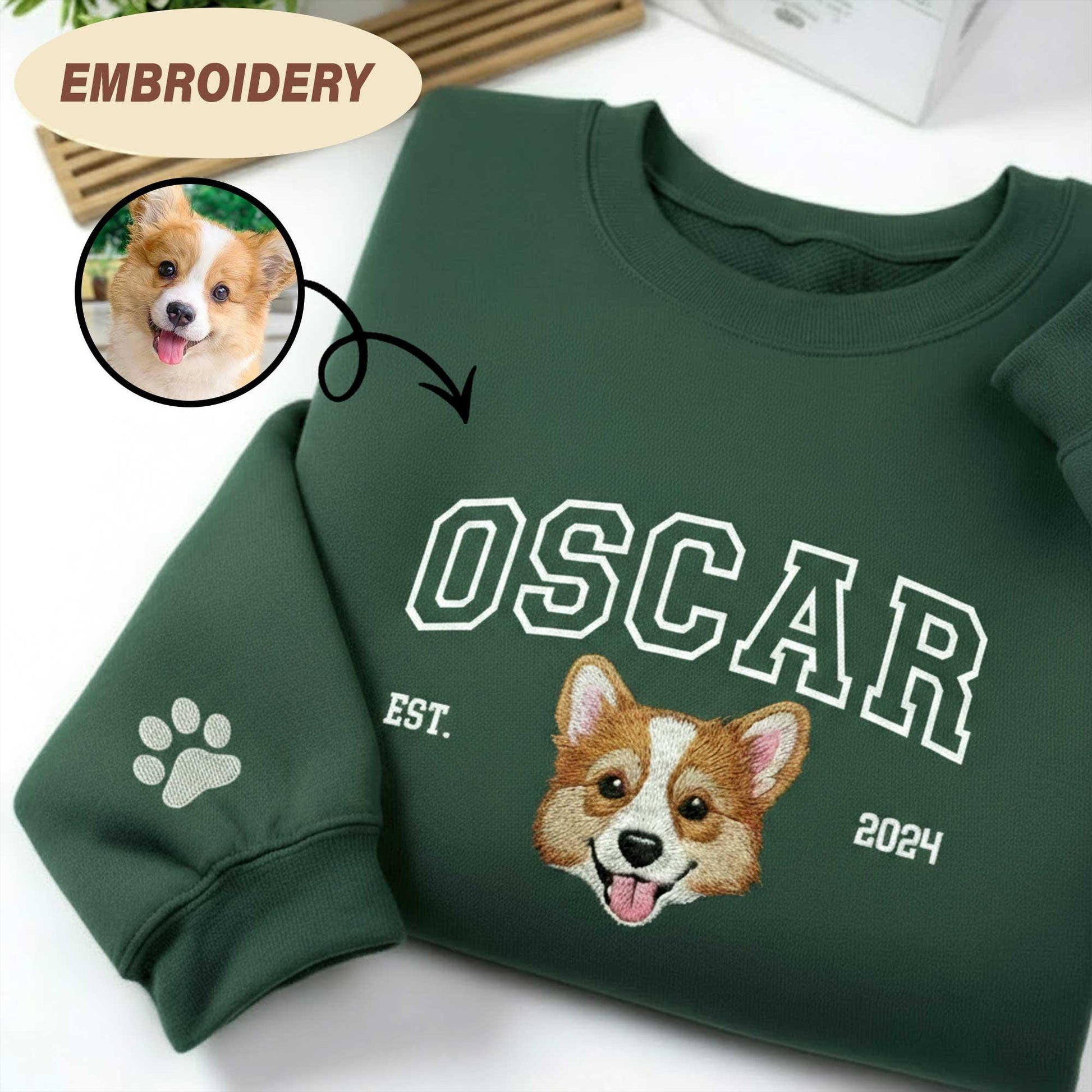 Embroidered Dog Mom Sweatshirt, Custom Cat Est Hoodie, Personalized Cat Lover Gifts, Shirt Pet Portrait Gift, Birthday Gift For Pet Mom