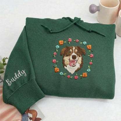 Custom Embroidered Dog Face Sweatshirt, Personalized Pet Portrait Crewneck, Cat Mom Shirt, Dog Lover Gift for Her, Pet Memorial Shirt