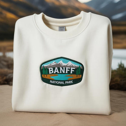 Banff mountain lake Embroidered Sweatshirt, Utah Stamp Jumper, Vintage National Park Crewneck, Travel Gift for Hiker