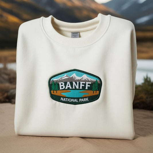 Banff mountain lake Embroidered Sweatshirt, Utah Stamp Jumper, Vintage National Park Crewneck, Travel Gift for Hiker