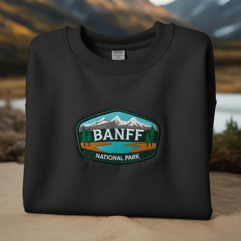 Banff mountain lake Embroidered Sweatshirt, Utah Stamp Jumper, Vintage National Park Crewneck, Travel Gift for Hiker