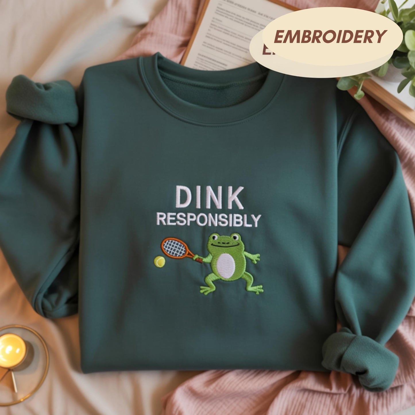 Pickleball Frog Embroidered Shirt, DINK Responsibly Embroidered Frog Sweatshirt, Funny Meme Shirt, Cute Pickleball Animal Gift