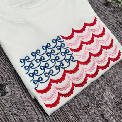 Shirt American Flag Embroidered Shirt, Coquette 4th of July Tee, Patriotic Summer Embroidery Gift