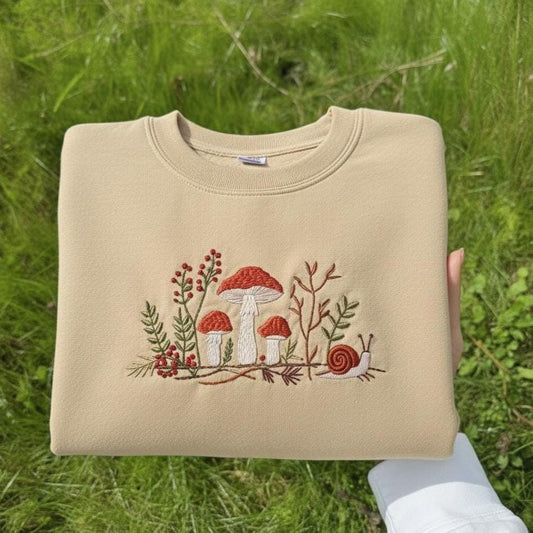 Embroidered Mushroom Sweatshirt, Cottagecore Botanical Shirt