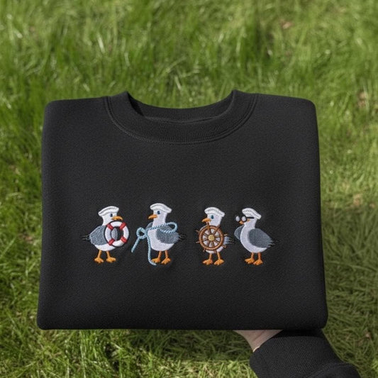 Embroidered Seagull Sweatshirt, Coastal Bird Crewneck