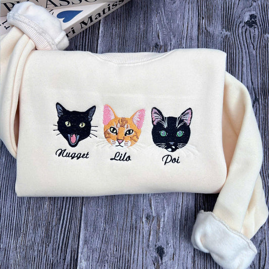 Sweatshirt Custom Pet Face Embroidered Sweatshirt, Trucker Style Embroidery, Custom Pet Portrait Gift for Boyfriend