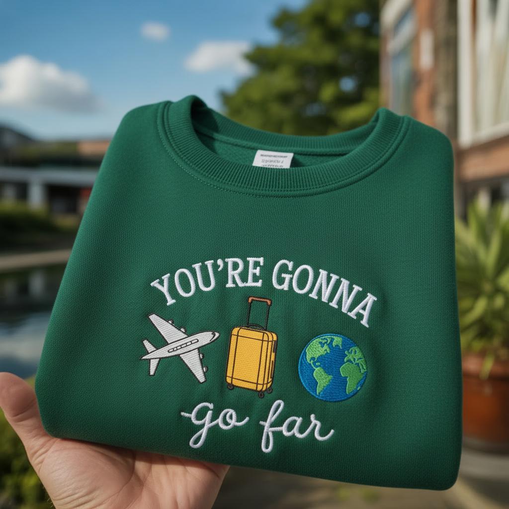 You’re Gonna Go Far Embroidered Sweatshirt: Travel Adventure Outfit, Travel Shirt, Adventurer Gift