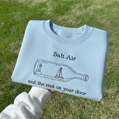 Sweatshirt Salt Air Embroidered Sweatshirt, Coastal Quote Crewneck, Lighthouse Sailboat Embroidery Gift