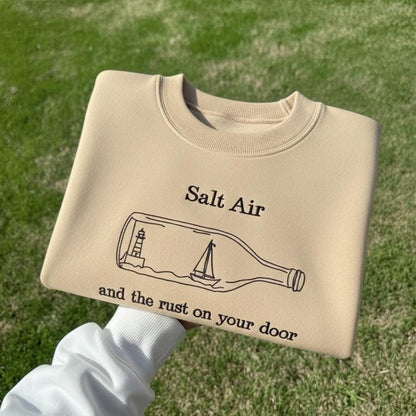 Sweatshirt Salt Air Embroidered Sweatshirt, Coastal Quote Crewneck, Lighthouse Sailboat Embroidery Gift
