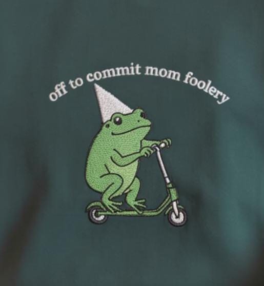 Mama Frog Embroidered Sweatshirt, Off to Commit Mom Foolery Shirt, Funny Frog Scooter, Gift For Mom, Pregnancy Announcement Sweatshirt