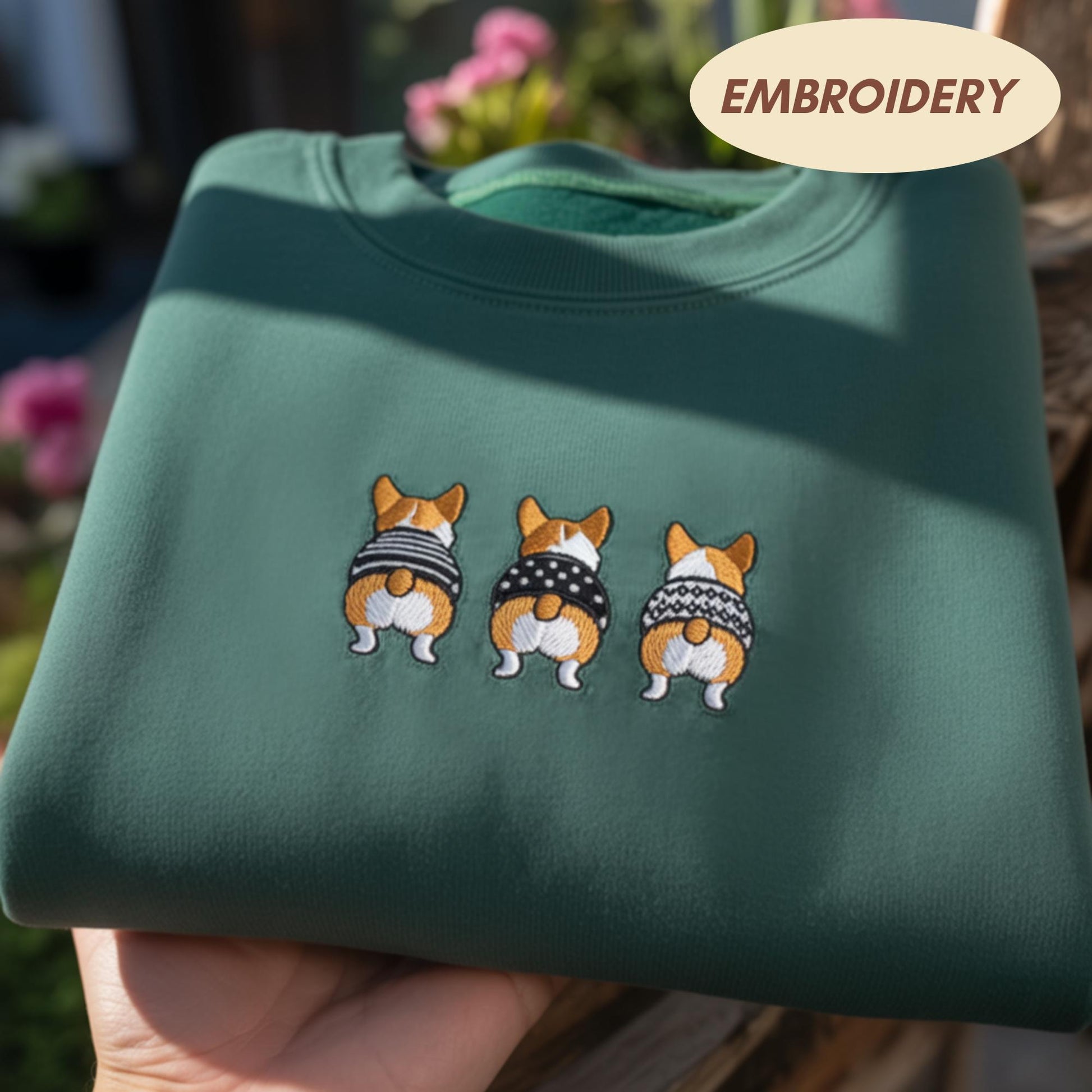 Embroidered Corgi Butt Sweatshirt, Three Corgis Pet Lover Crewneck, Funny Dog Mom Gift, Cute Corgi Lover Sweater, Cozy Animal Top