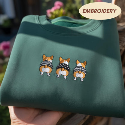 Embroidered Corgi Butt Sweatshirt, Three Corgis Pet Lover Crewneck, Funny Dog Mom Gift, Cute Corgi Lover Sweater, Cozy Animal Top