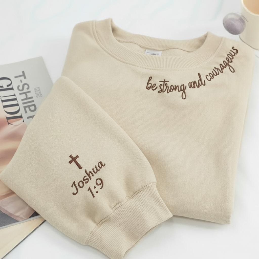 Be Strong And Courageous Embroidered Sweatshirt , Embroidered Joshua 1 9 Sweatshirt, Christian Gift, Bible Verse Shirt, Faith Clothing