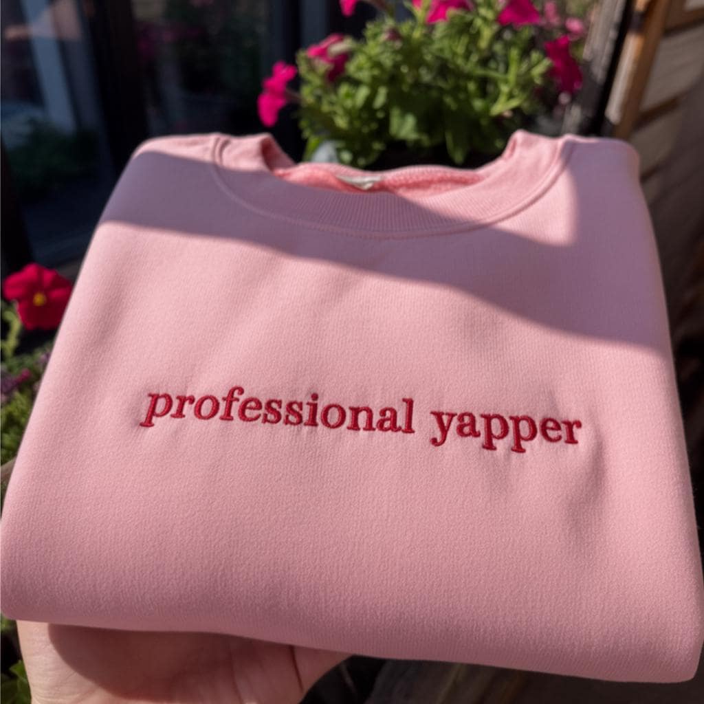 Embroidered Professional Yapper Sweatshirt, Funny Gen Z Meme Crewneck, Gift For Talkative Friend, Viral Quote Shirt, Sarcastic Humor Shirt