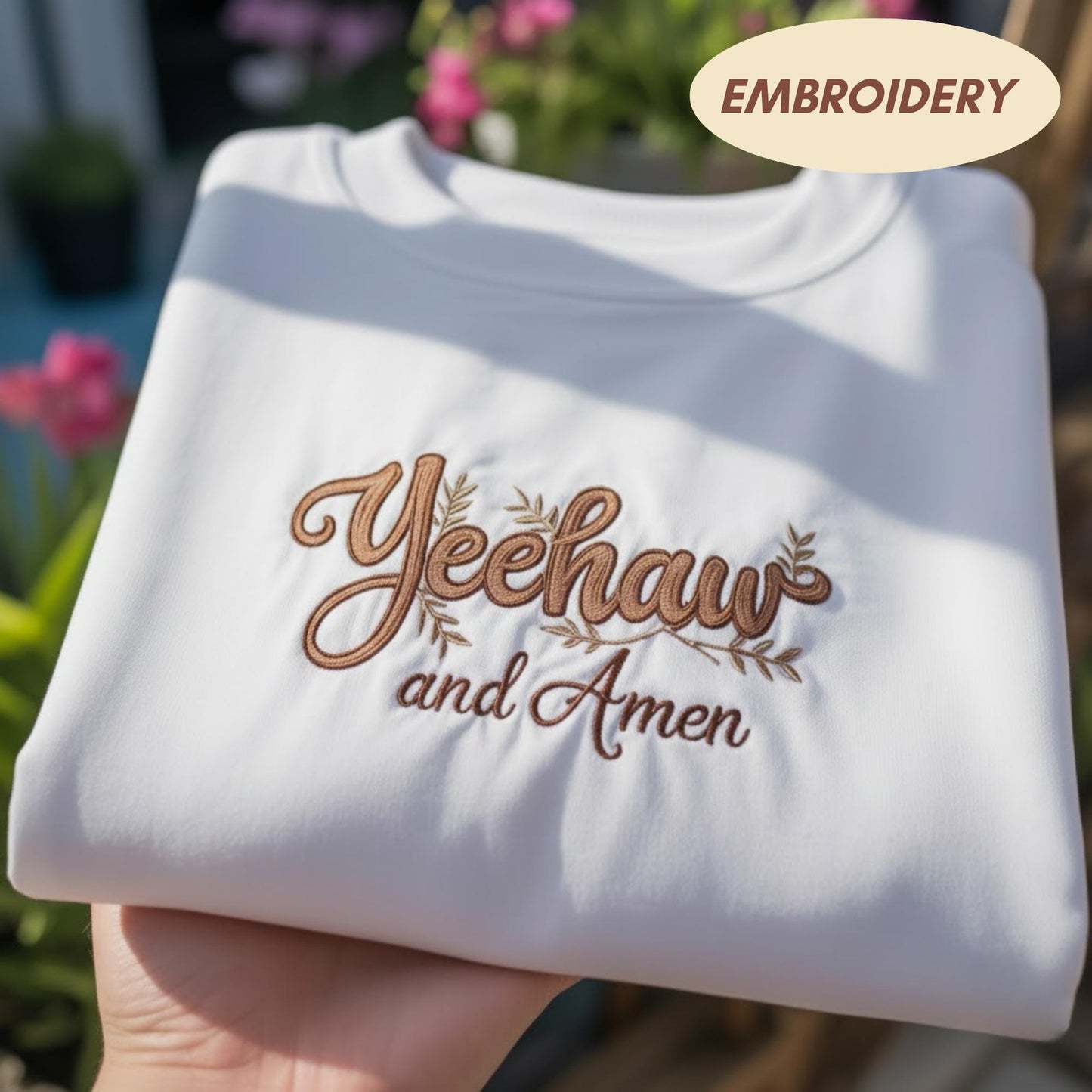 Yeehaw and Amen Embroidered Sweatshirt, Western Christian Crewneck, Cowboy Faith Gift, Southern Saying Sweater, Religious Top