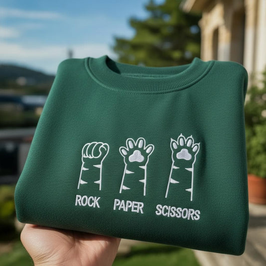 Embroidered Cat Paw Sweatshirt: Rock Paper Scissors Crewneck