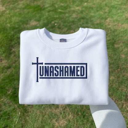 Sweatshirt Unashamed Embroidered Sweatshirt, Christian Faith Cross Crewneck, Bold Jesus Believer Embroidery Gift