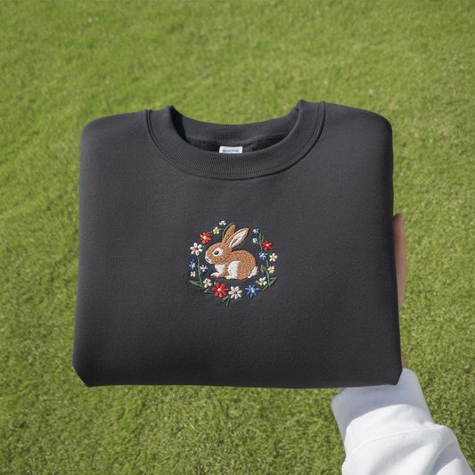 Embroidered Rabbit Sweatshirt, Wildflower Meadow Crewneck