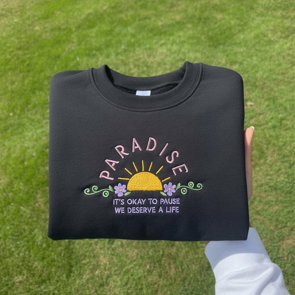 Sweatshirt Paradise Embroidered Sweatshirt, Minimal Paradise Crewneck, Aesthetic Embroidery Gift