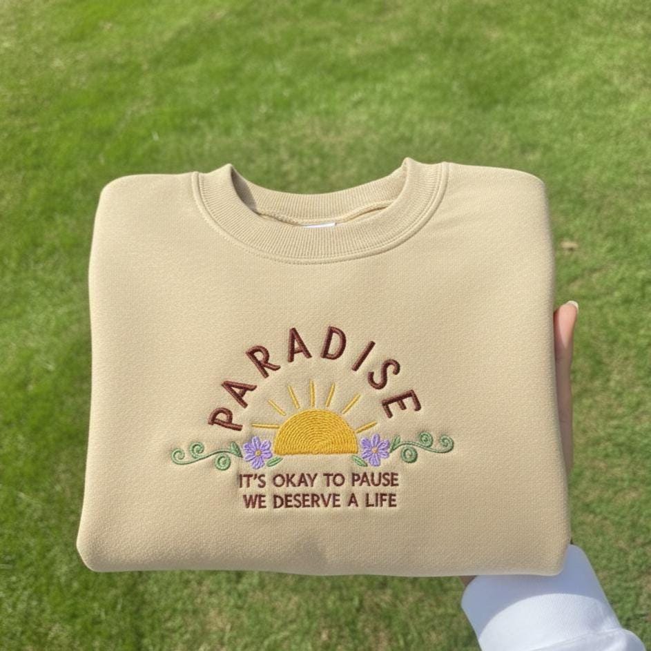 Sweatshirt Paradise Embroidered Sweatshirt, Minimal Paradise Crewneck, Aesthetic Embroidery Gift