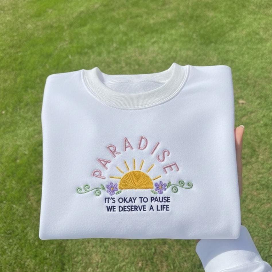 Sweatshirt Paradise Embroidered Sweatshirt, Minimal Paradise Crewneck, Aesthetic Embroidery Gift