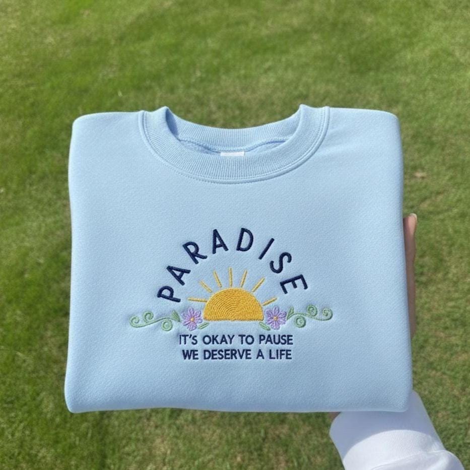 Sweatshirt Paradise Embroidered Sweatshirt, Minimal Paradise Crewneck, Aesthetic Embroidery Gift