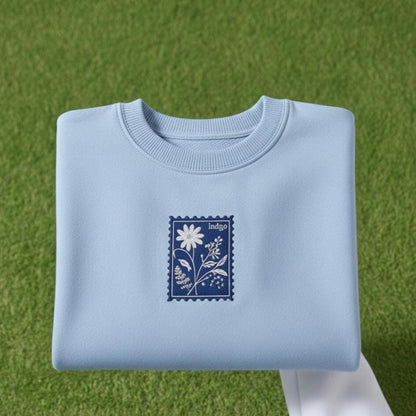 Shirt Indigo Embroidered Shirt, Minimal Indigo Tee, Aesthetic Text Embroidery Gift