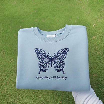 Embroidered Butterfly Sweatshirt, Floral Crewneck, Nature Gift