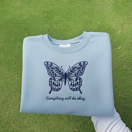 Embroidered Butterfly Sweatshirt, Floral Crewneck, Nature Gift