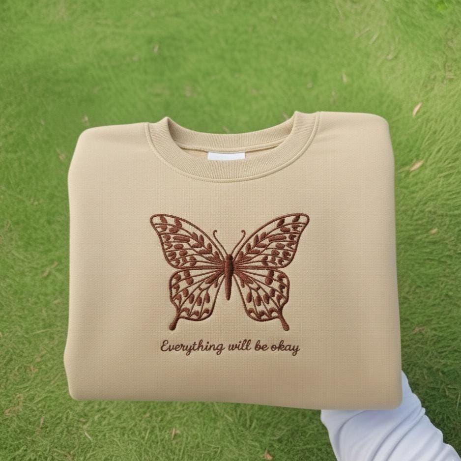 Embroidered Butterfly Sweatshirt, Floral Crewneck, Nature Gift