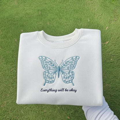 Embroidered Butterfly Sweatshirt, Floral Crewneck, Nature Gift