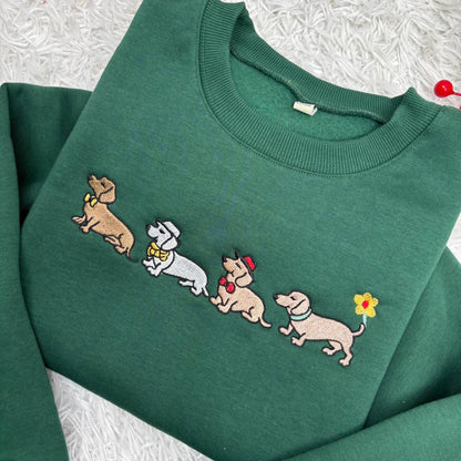 Embroidered Dachshund Shirt, Halloween Dachshund Shirt, Halloween Cute Dog Shirt, Cute Ghost Dogs Halloween Shirt, Wiener Dog Mom Fall Tee