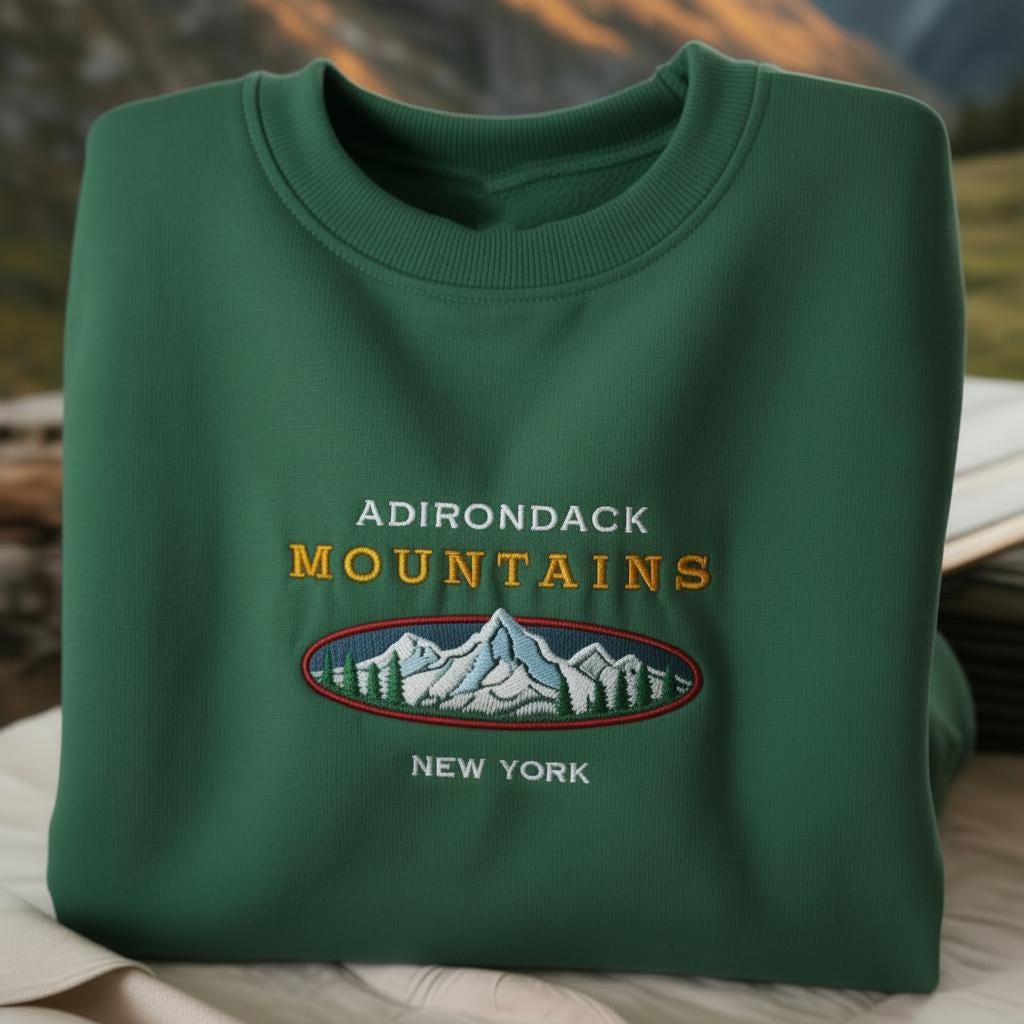 Adirondack Mountains New York Embroidered Sweatshirt, Nature Hiking Gift, Outdoor Adventure Crewneck, Adirondack Park Souvenir, NY Sweater