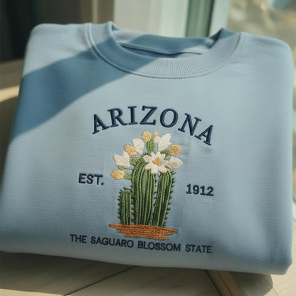 Arizona Embroidered Sweatshirt, The Saguaro Blossom State Crewneck, Arizona Flower Gift Idea, Cactus Floral Sweater, Minimalist State Pride