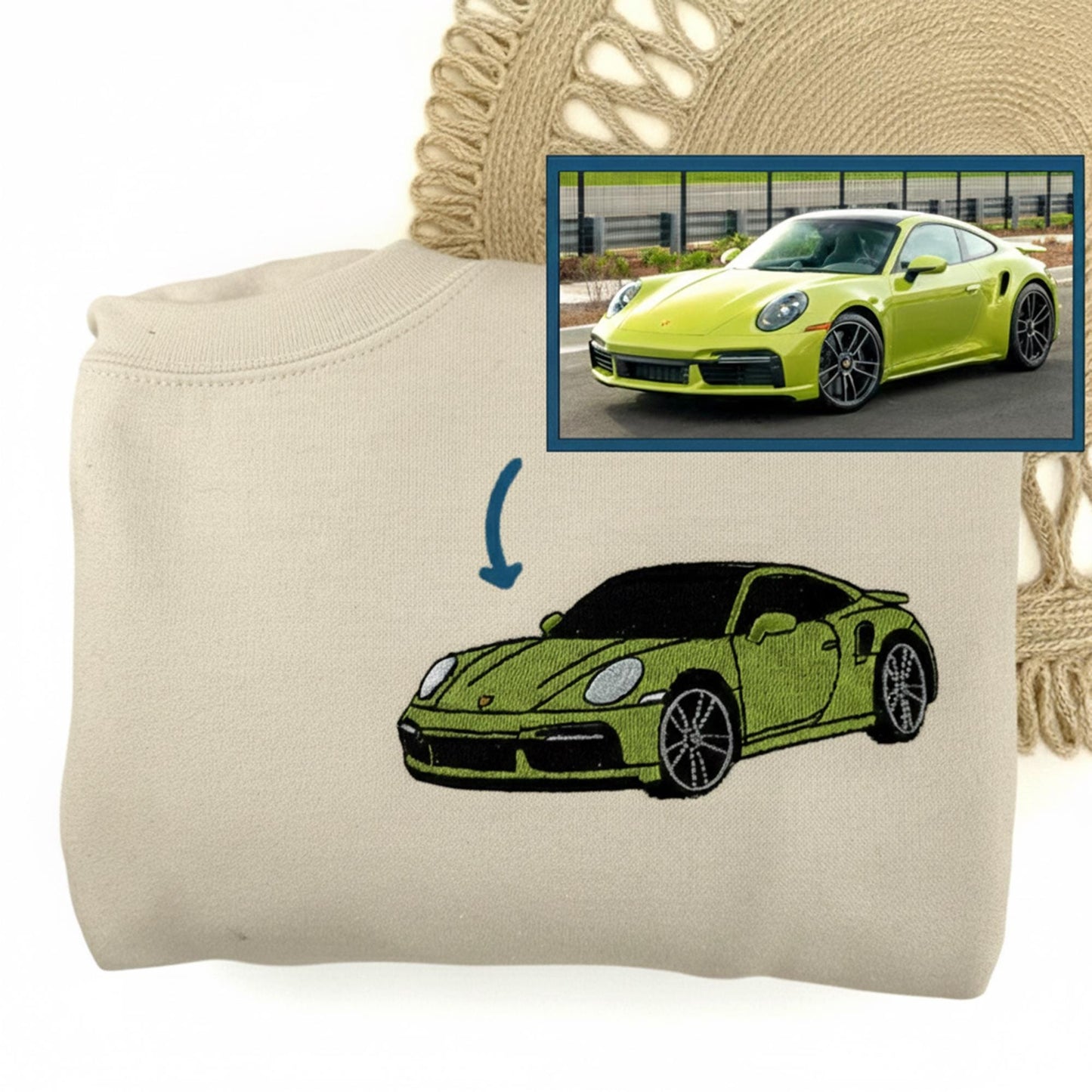 Custom Embroidered Car Portrait Hoodie, Personalized Auto Gift