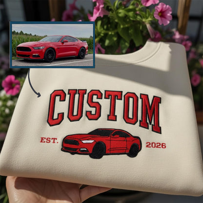 Custom Car Photo Embroidered Hoodie: Varsity Design