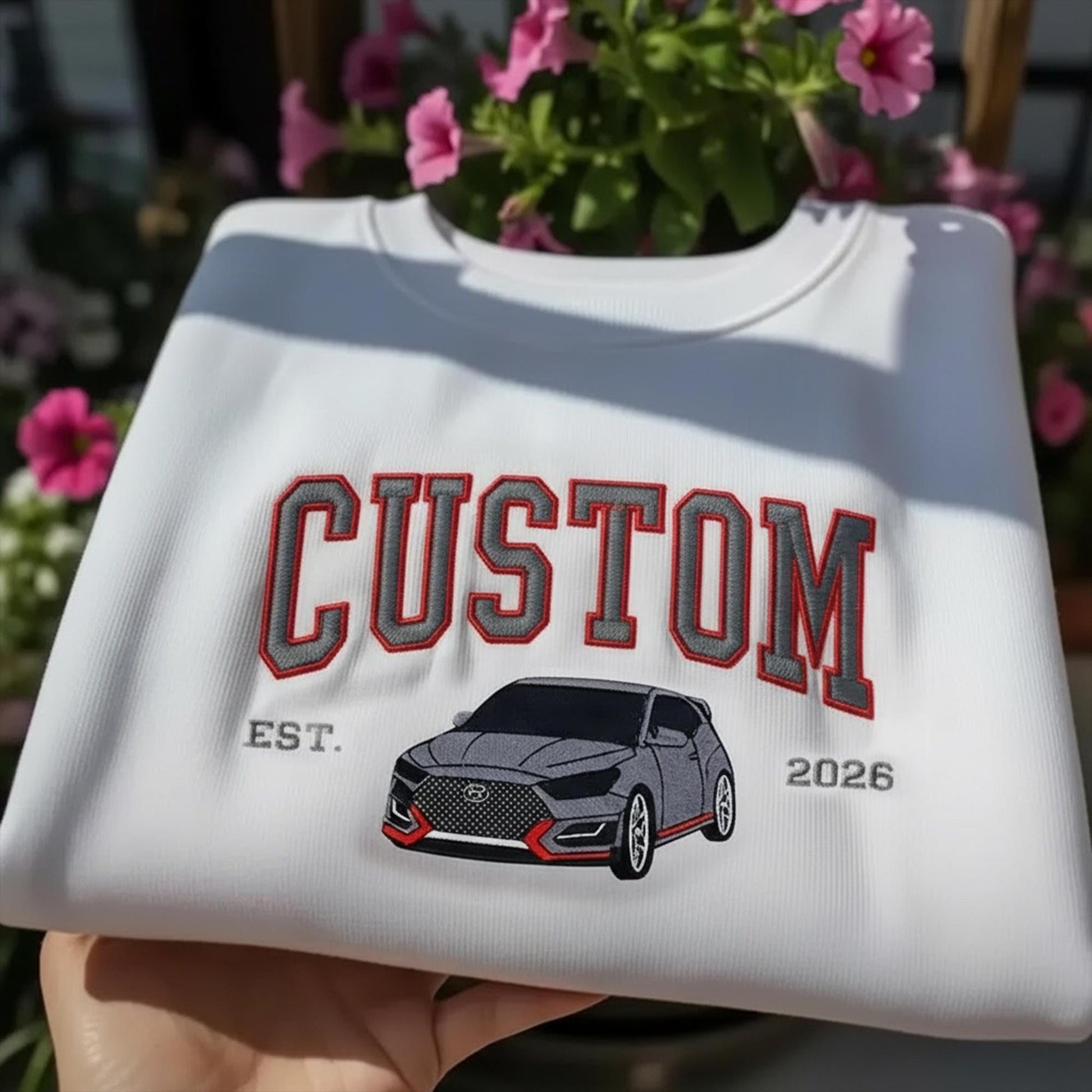 Custom Car Photo Embroidered Hoodie: Varsity Design