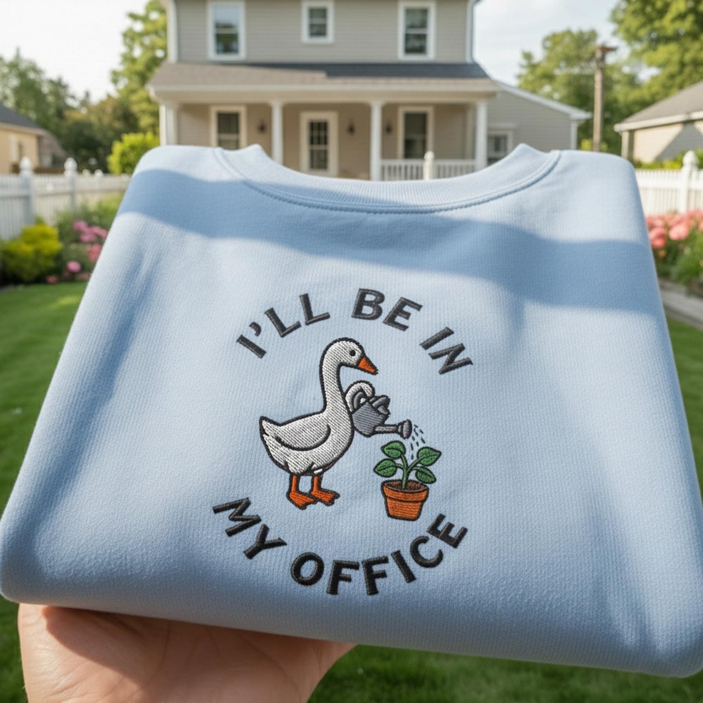 I'll Be In My Office Goose Embroidered Sweatshirt, Funny Gardening Duck Crewneck, Gift for Plant Lovers, Aesthetic Animal Jumper, Bird Shirt