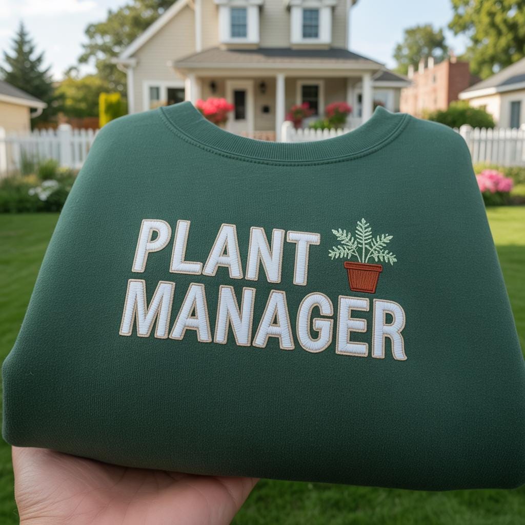 Plant Manager Embroidered Sweatshirt, Funny Gardening Gift, Houseplant Lover Crewneck, Botanical Plant Mom Shirt, Forest Green Nature