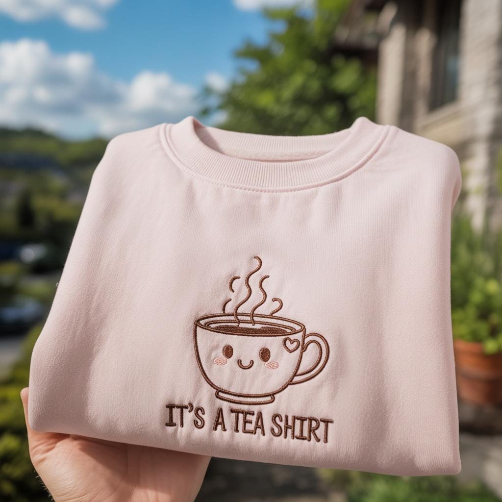It's A Tea Shirt Funny Embroidered Sweatshirt, Cute Tea Lover Gift, Punny Tea Cup Crewneck, Kawaii Aesthetic Pullover, Tea Addict Apparel