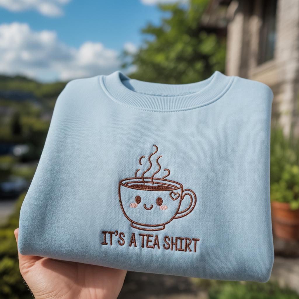 It's A Tea Shirt Funny Embroidered Sweatshirt, Cute Tea Lover Gift, Punny Tea Cup Crewneck, Kawaii Aesthetic Pullover, Tea Addict Apparel