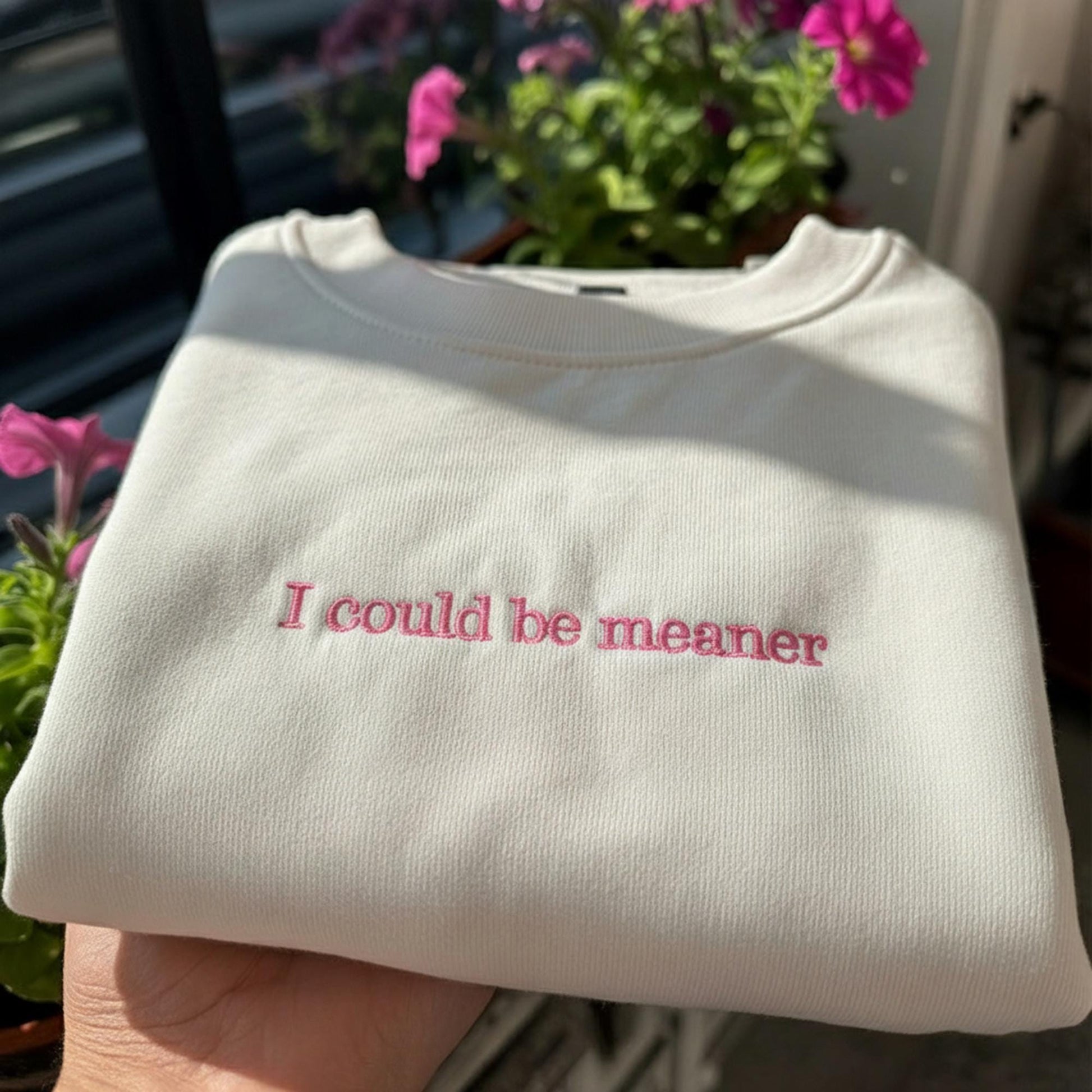 I Could Be Meaner Embroidered Sweatshirt, Sarcastic Quote Crewneck, Funny Saying Shirt, Aesthetic Minimalist Pullover, Sassy Gift for Her