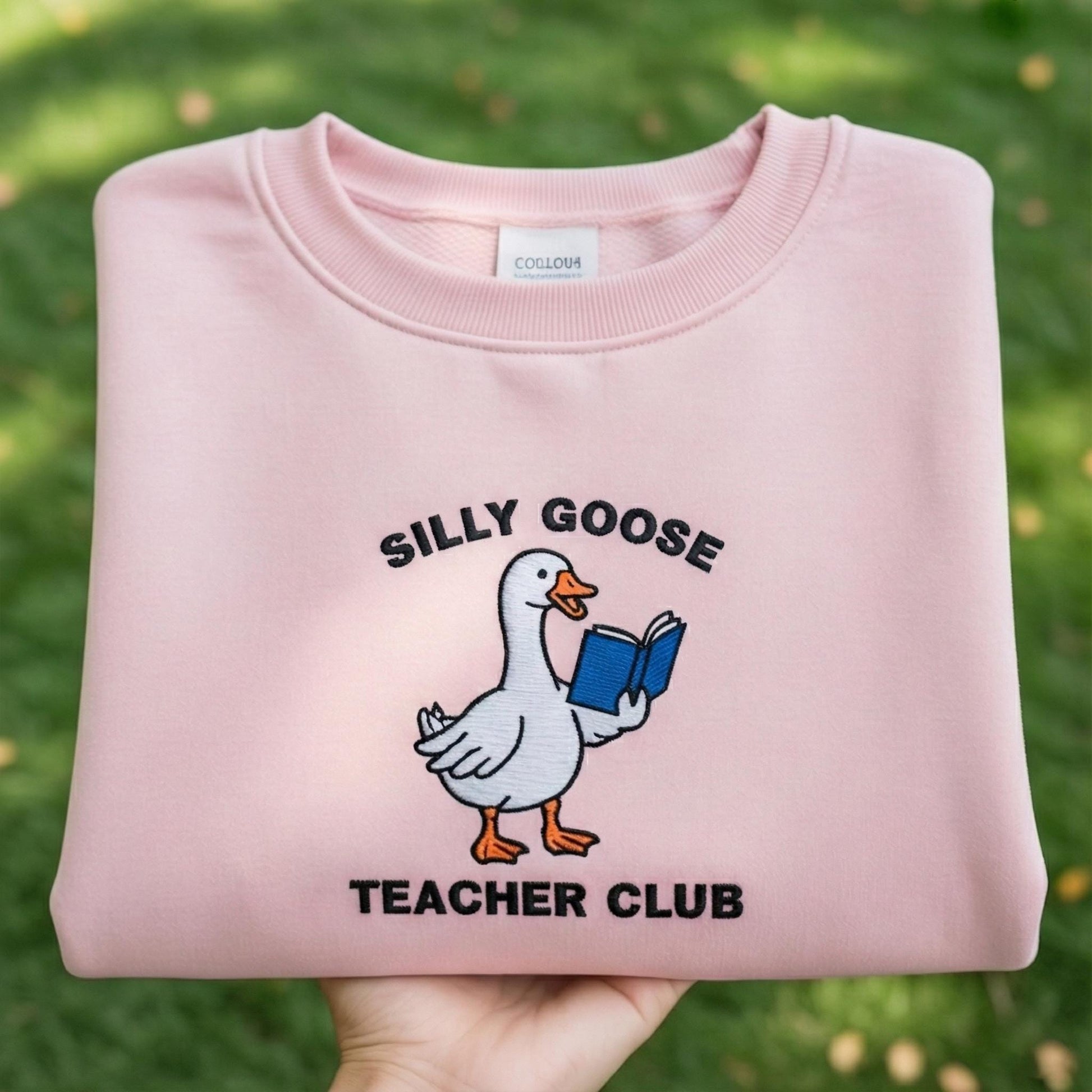 Silly Goose Teacher Club Embroidered Sweatshirt, Funny School Staff Crewneck, Cute Reading Goose Shirt, Teacher Appreciation Gift Sweater