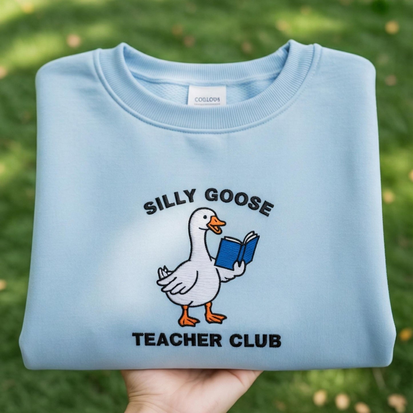 Silly Goose Teacher Club Embroidered Sweatshirt, Funny School Staff Crewneck, Cute Reading Goose Shirt, Teacher Appreciation Gift Sweater
