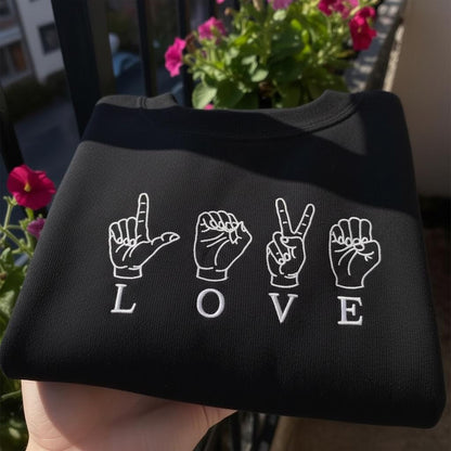 ASL Love Sign Embroidered Sweatshirt, Pastel Blue Jumper