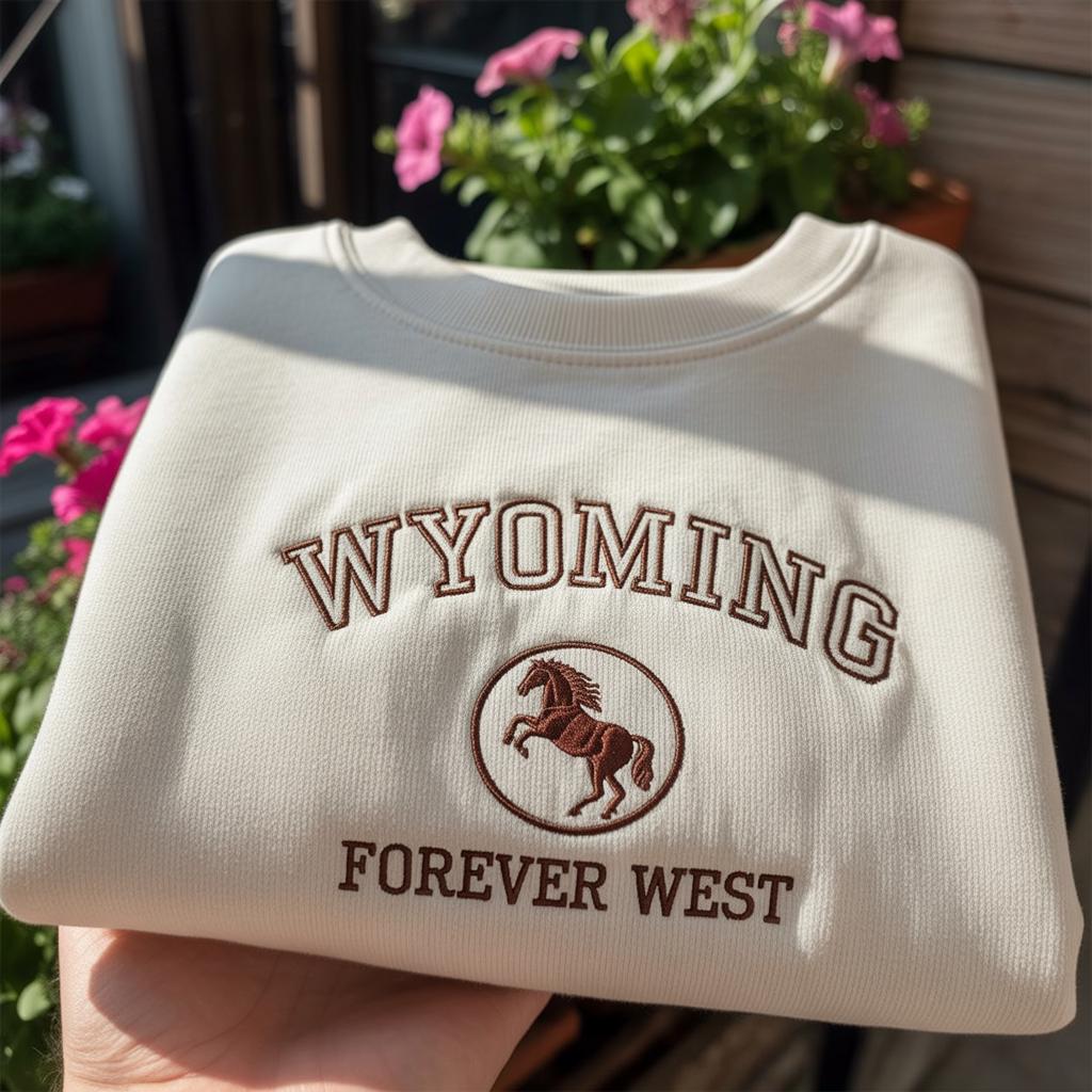 Wyoming Forever West Embroidered Sweatshirt, Vintage Cowboy Horse Crewneck, Wyoming State Pride Shirt, Western Aesthetic Gift